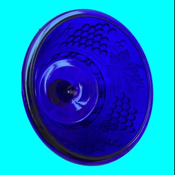 Vtg Mosser Glass Cobalt Blue Grape & Leaf Pattern Butter Dish Cover Only No Base - Picture 10 of 11